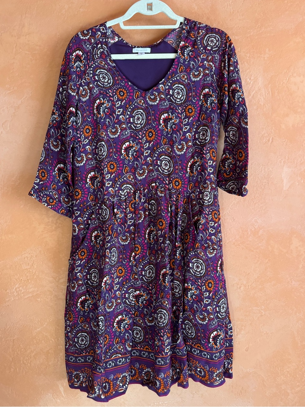 Garnet Hill Purple Floral Paisley V-Neck Fit & Flare Dress Size 4